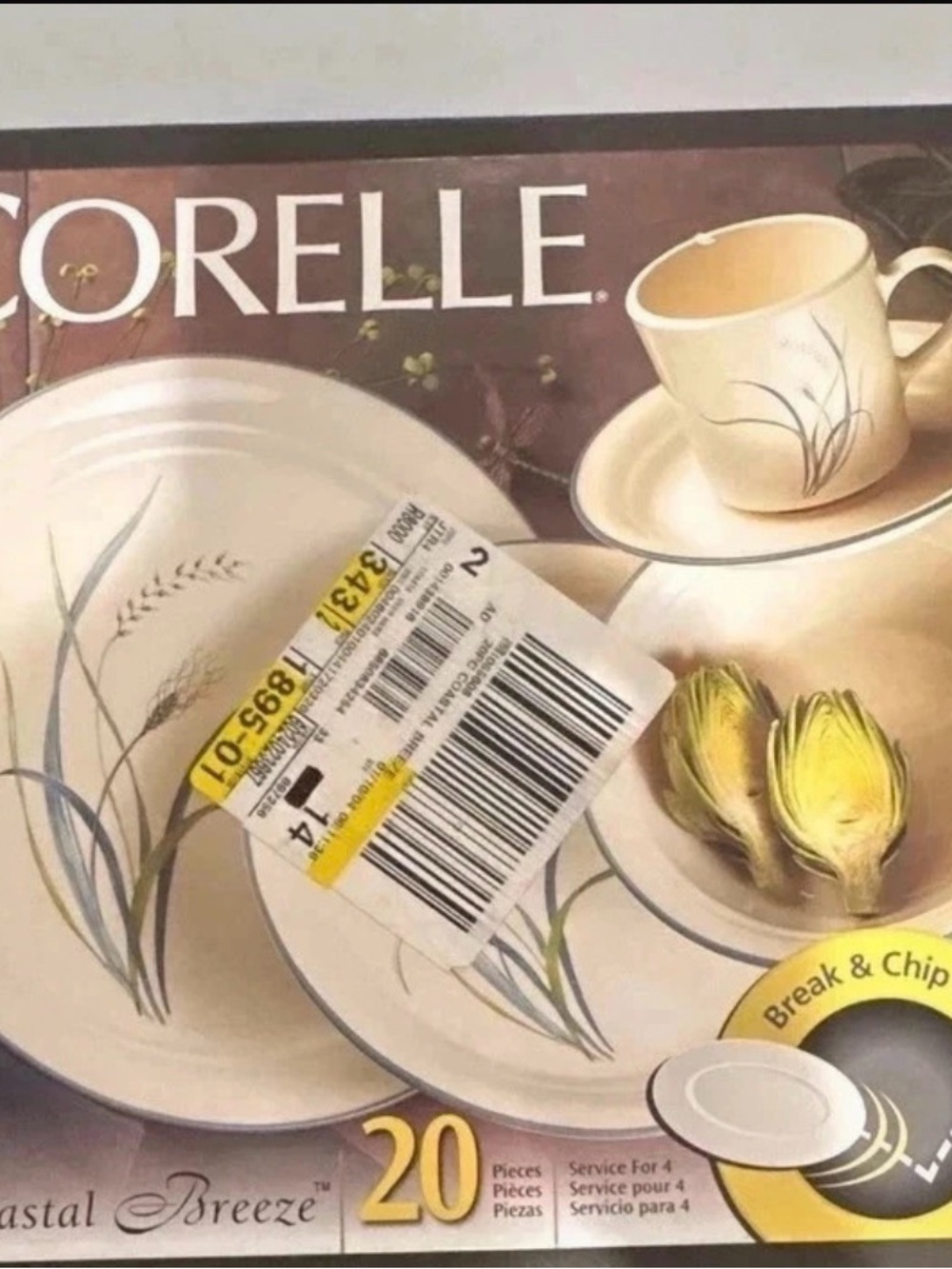 Corelle Coastal Breeze Dinnerware Set Box - Green, Blue, Tan sealed in box